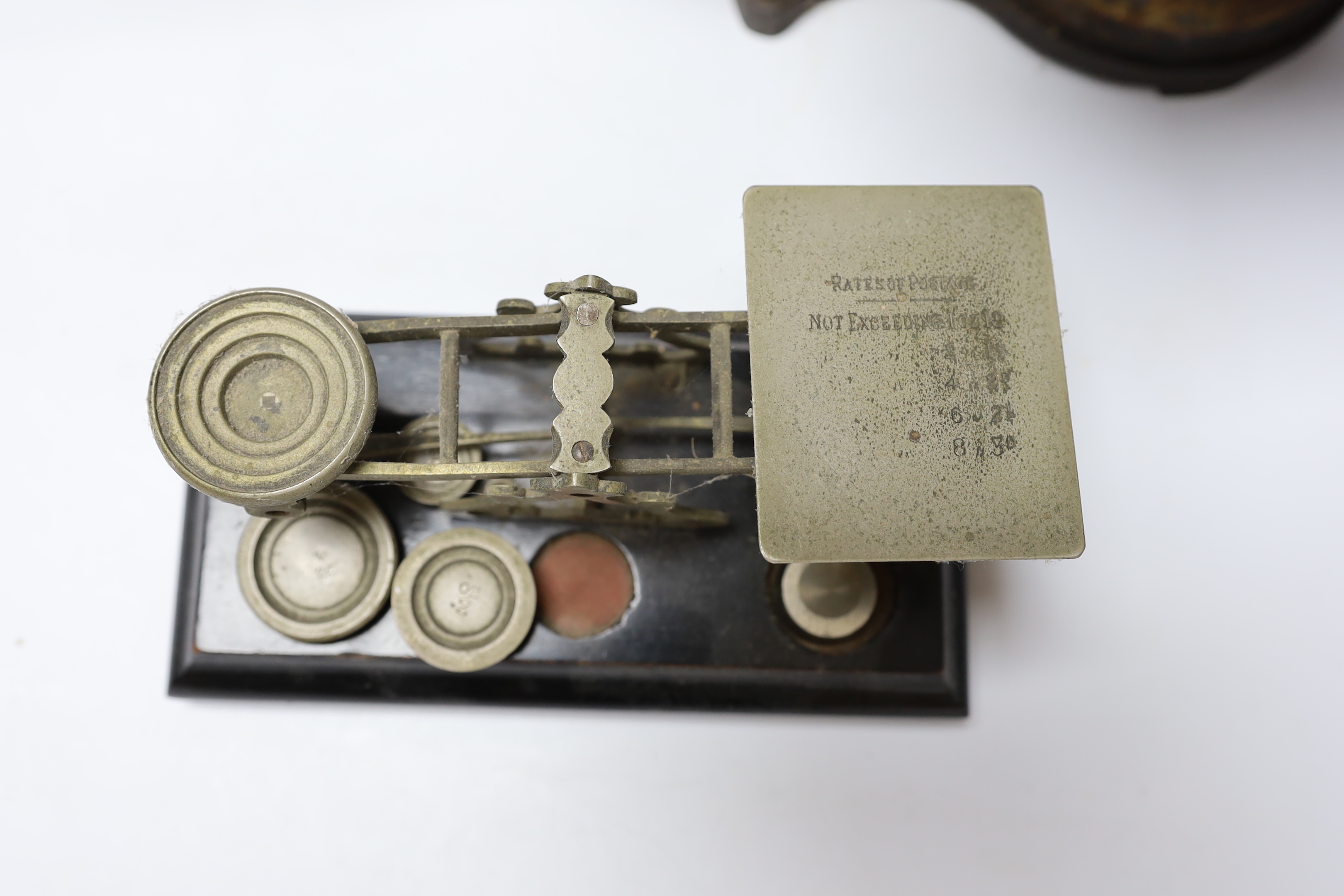 Five various postal scales, largest 55cm wide